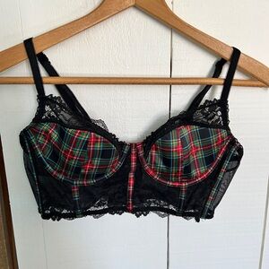Adore Me Plaid Lace Trim Bra and Panties